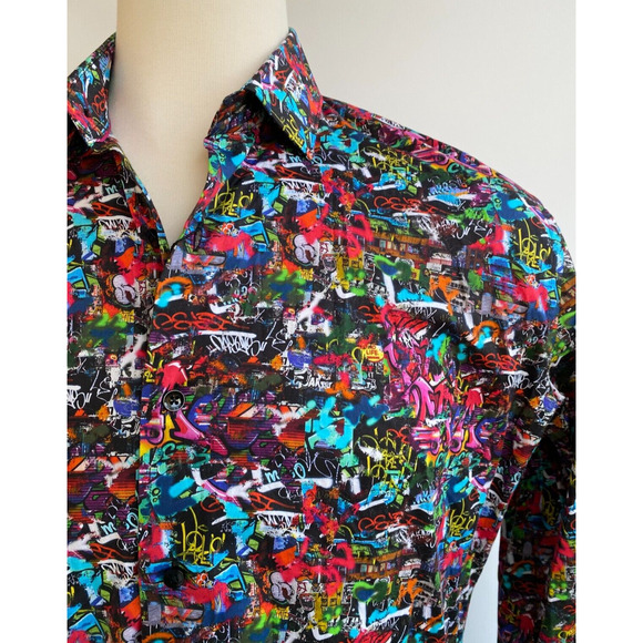 Bertigo Graffiti Long Sleeve Stretch Shirt size L - Picture 8 of 14